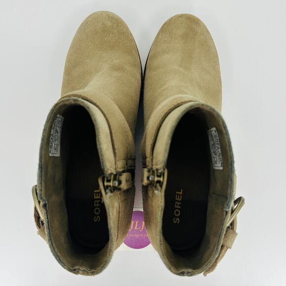 Sorel Women's Joan Of Arctic Wedge II Buckle Khaki Suede Ankle Booties Size 9 - Picture 9 of 11